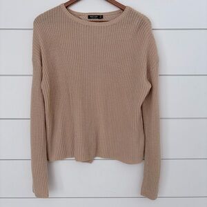 🌟 2 for $10 Nasty Gal Beige Chunky Knit Split Back Sweater Minimalist Cozy Med